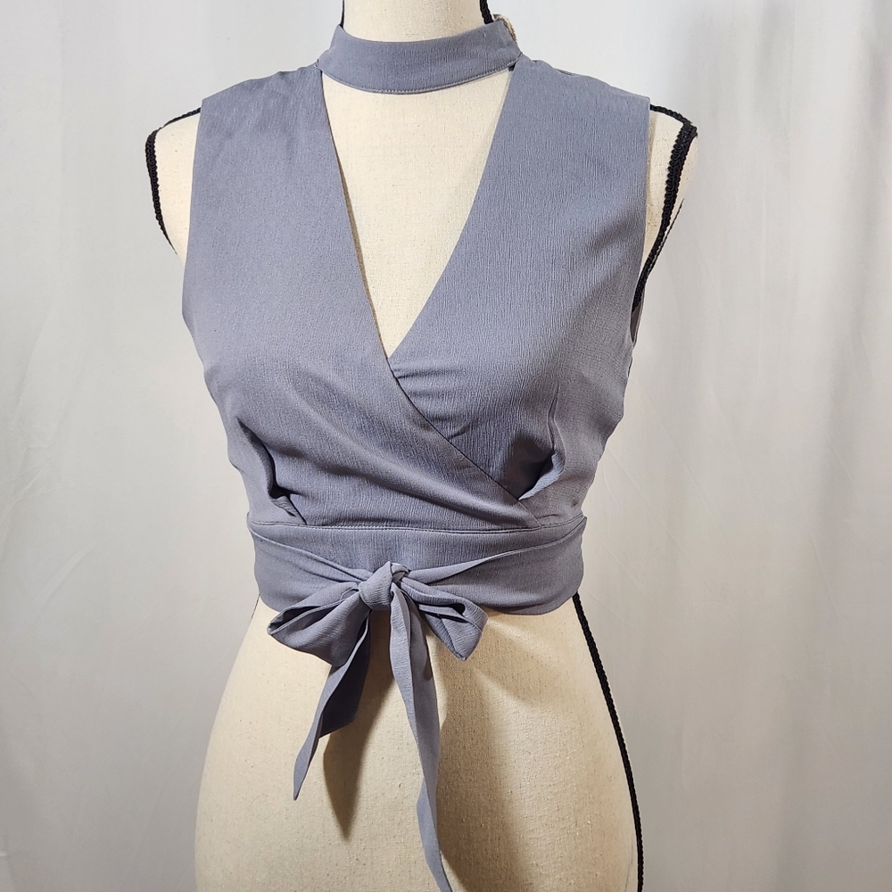 NWT L'Atiste Elegant Gray Wrap Top Size S
